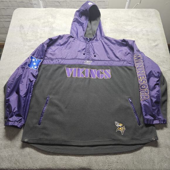 Reebok Other - Reebok 2XL Minnesota Vikings NFL Hoodie Slick Purple Upper Black Fleece 1/4 Zip